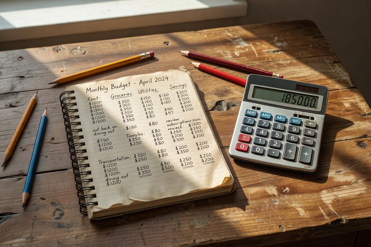 Cuaderno y calculadora para presupuesto