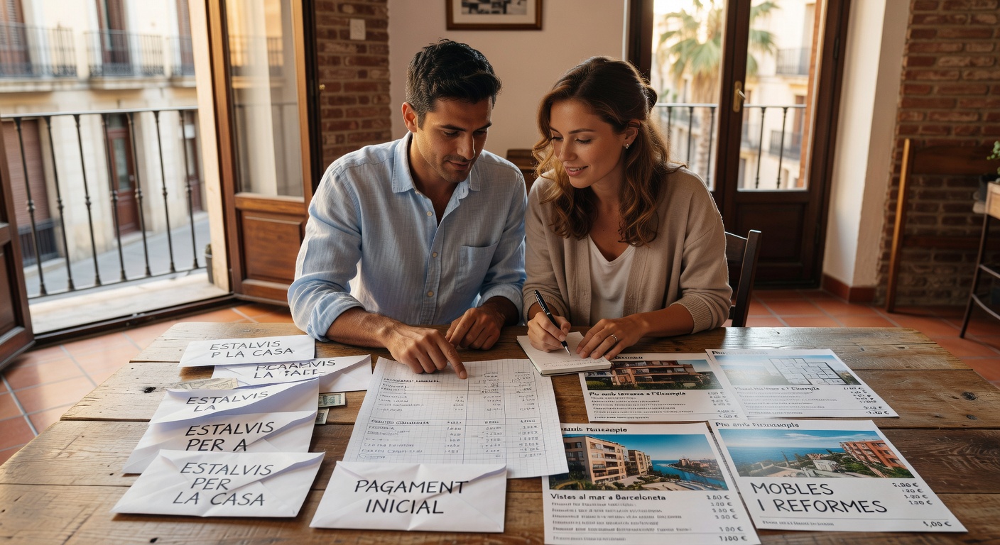 Pareja ahorrando para comprar una vivienda en Barcelona